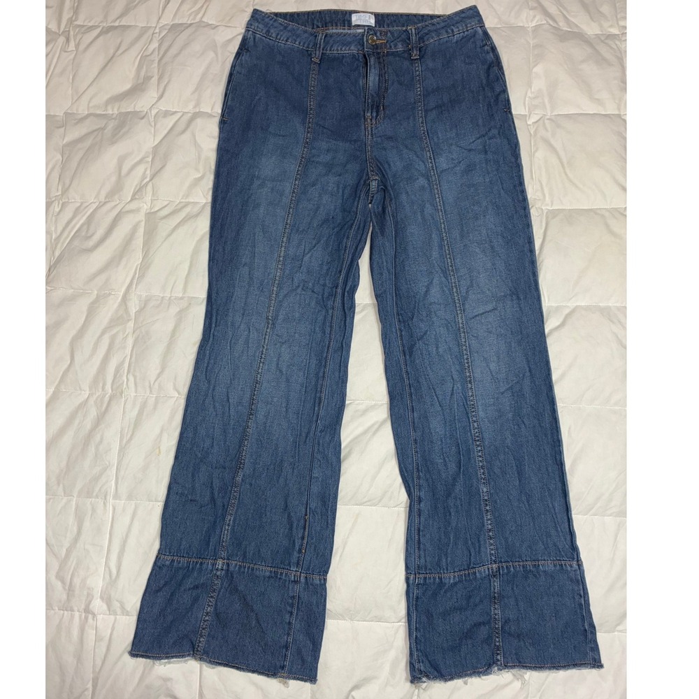 Time and Tru Womens Wide Leg Seamed Denim Jeans Raw Hem Blue Size 6
